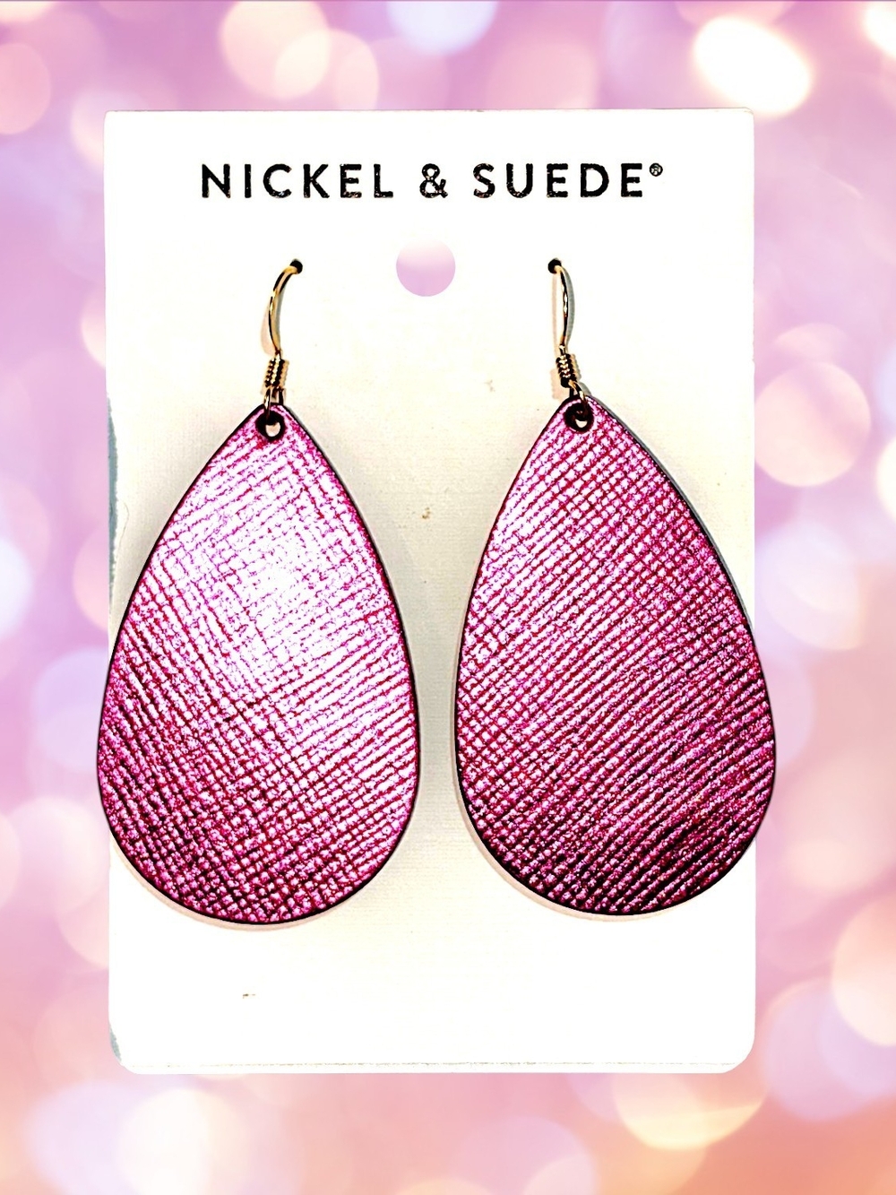 NEW Nickel & Suede Purple Metallic Teardrop Leather Earrings